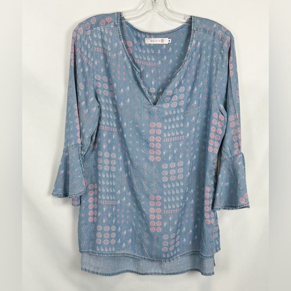 Womens Billy T Chambray Denim Top Size M Relaxed Casual Boho Soft Cozy Everyday
